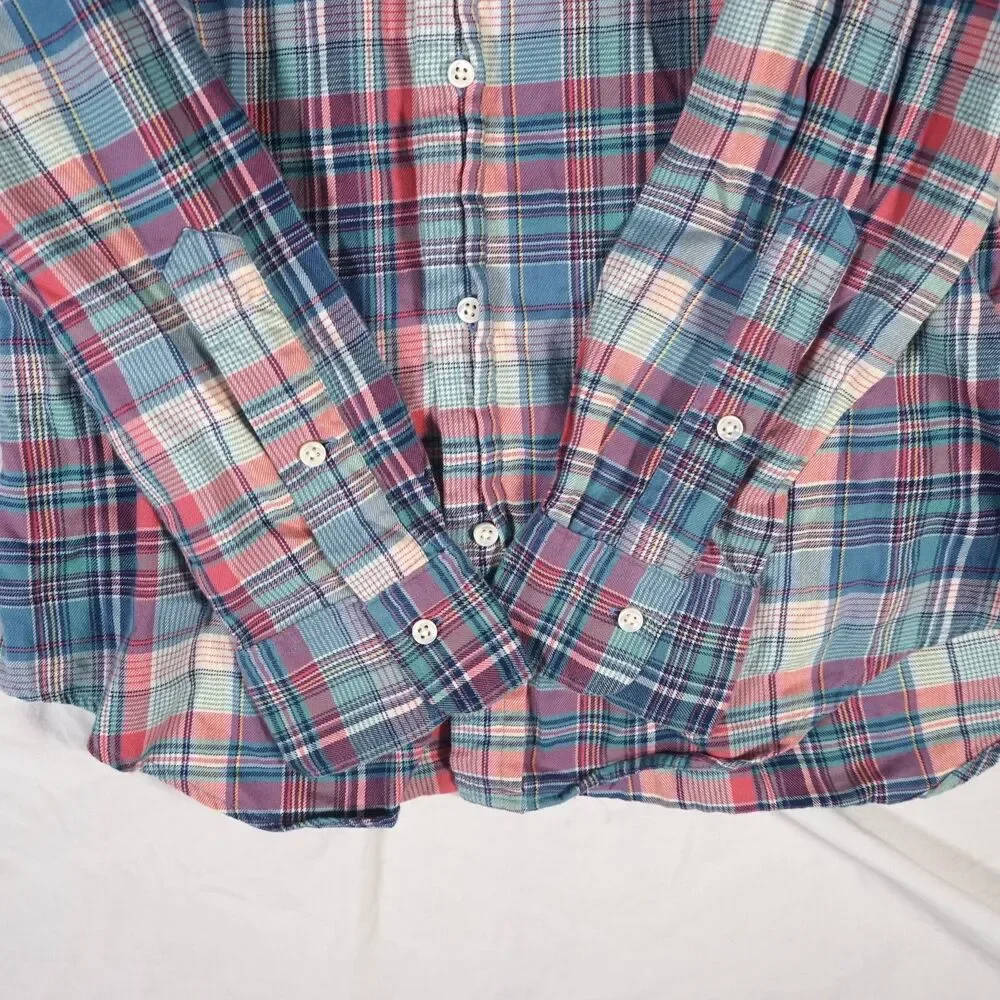 Polo Ralph Lauren Luxury Flannel Shirt Pink Blue Small